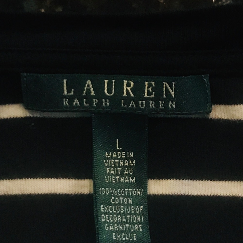 Ralph Lauren blk/white striped long sleeve top - L - Picture 3 of 5